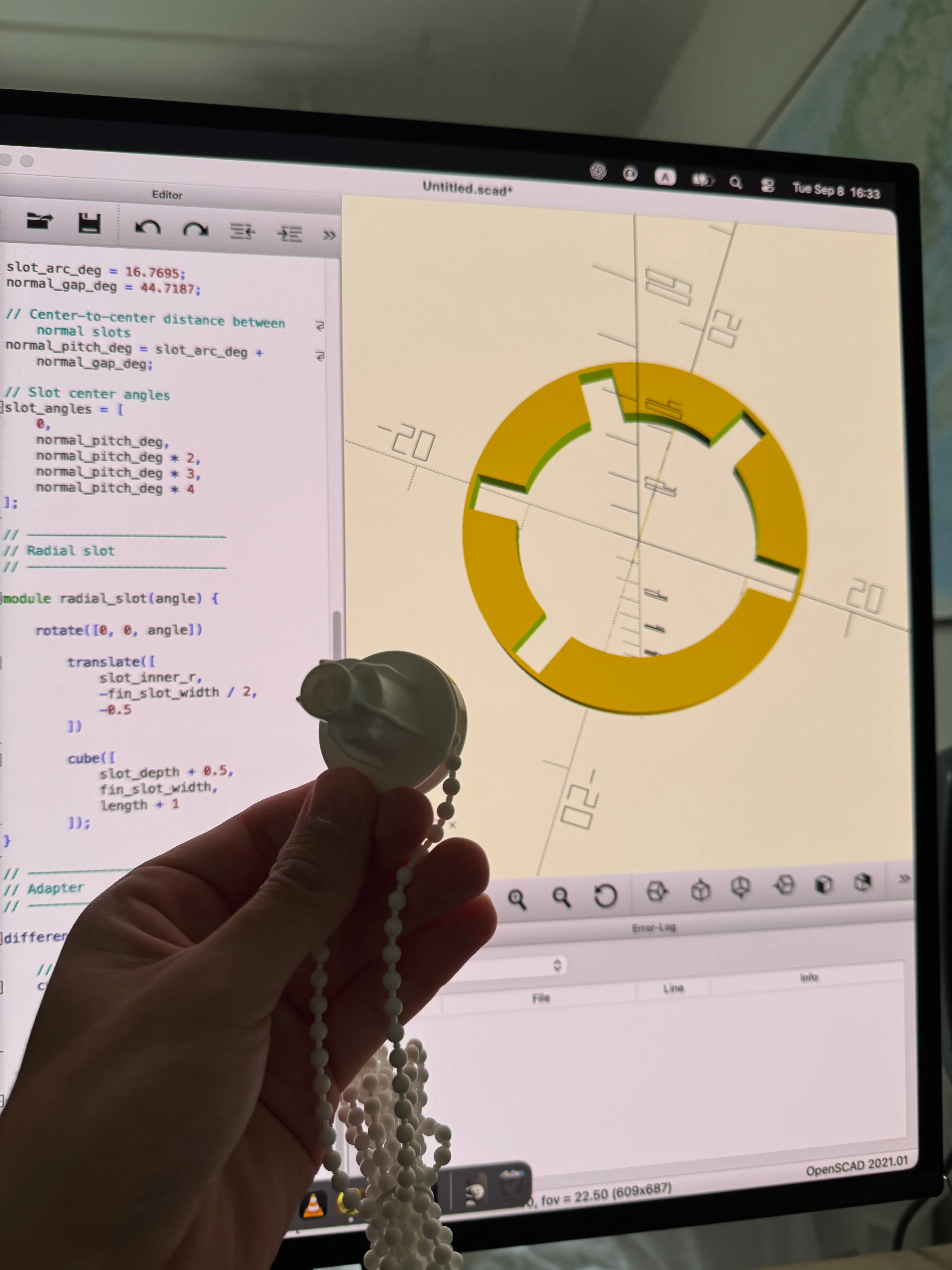 Replacement roller blind mechanism compared with a custom OpenSCAD adapter profile