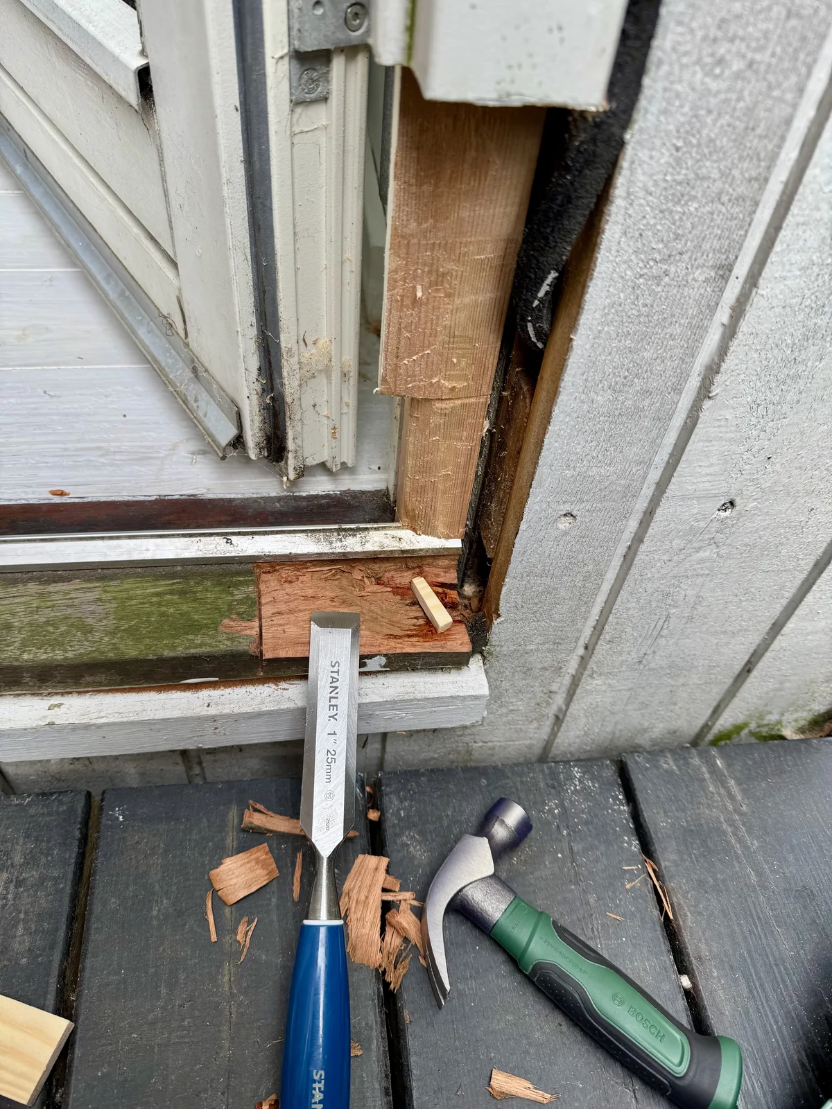 New insert fixed in place, solid and flush with the frame