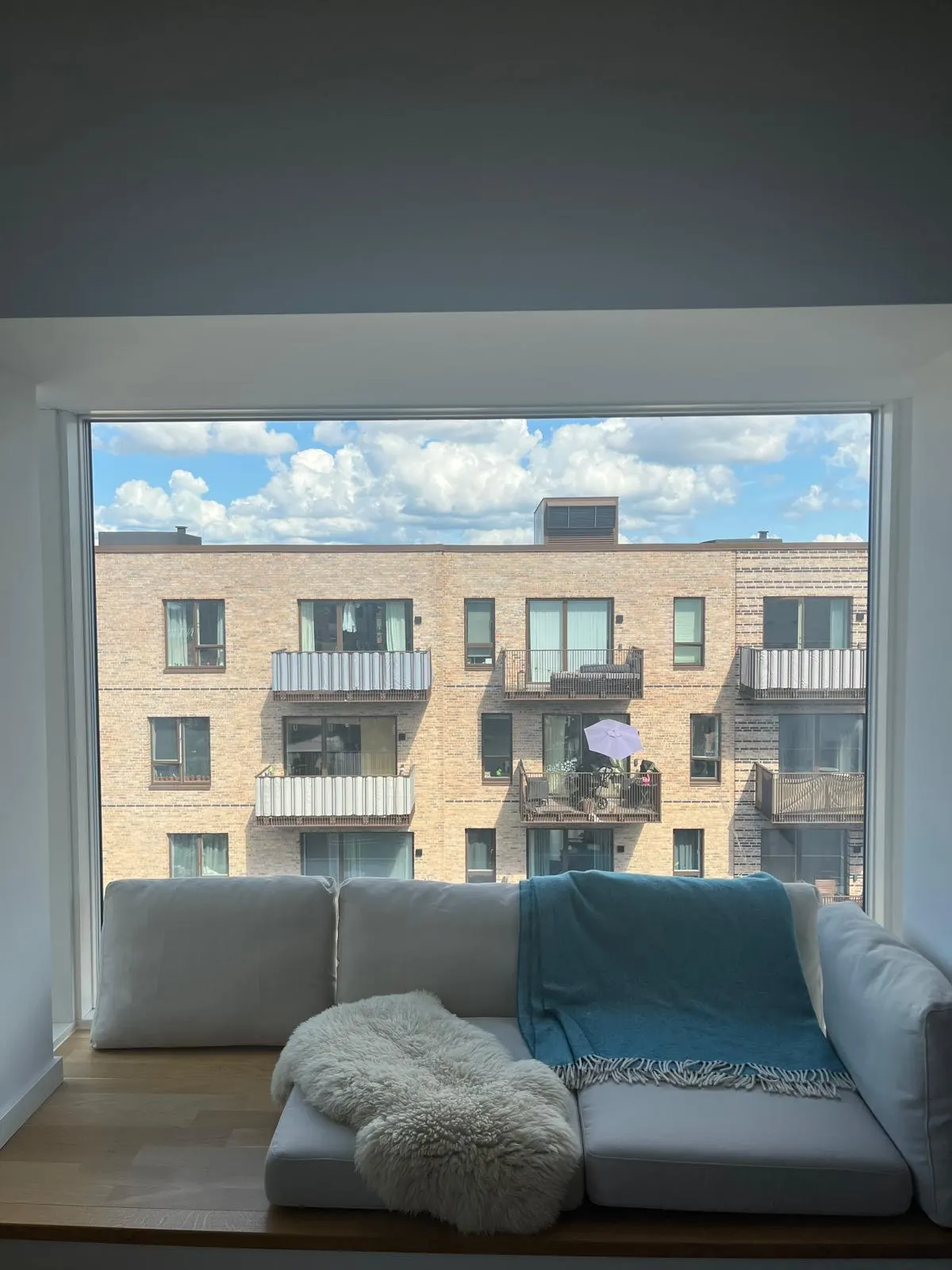 Wide window opening before roller blind installation in Valby